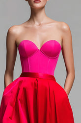A-Linie Trägerloses Rotes und Fuchsia Korsett Abendkleid